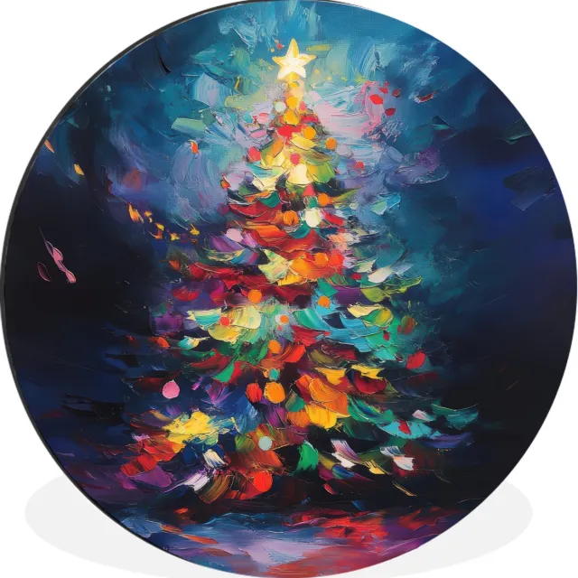 WallCircle Wandcirkel - Muurcirkel - Kerstboom - Kerst - Abstract - Kleurrijk - Aluminium - Dibond - 140x140 cm - Binnen en Buiten Abstract - Kerstboom