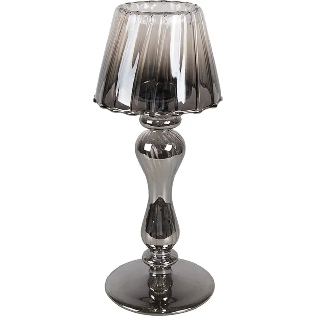 Clayre & Eef Waxinelichthouder Ø 9x22 cm Grijs Glas