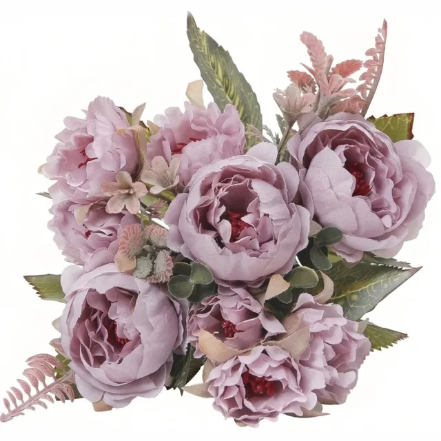 NUVEX Paars kunstbloemen boeket pioenrozen decoratie 1 stuk realistische bloemen bos voor interieur bruiloft en DIY styling Paars, Groen, Roze