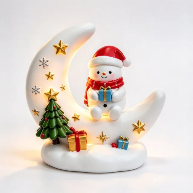 Sanorum Nachtlampje - LED Kerstnachtlampje in de vorm van een maan - Geschikt voor vensterbanken,slaapkamers en tafels - Werkt op USB - Decoratieve kerstverlichting voor binnen - Ontwerp met sneeuwpop - Kerstcadeau Ontwerp met kersthert