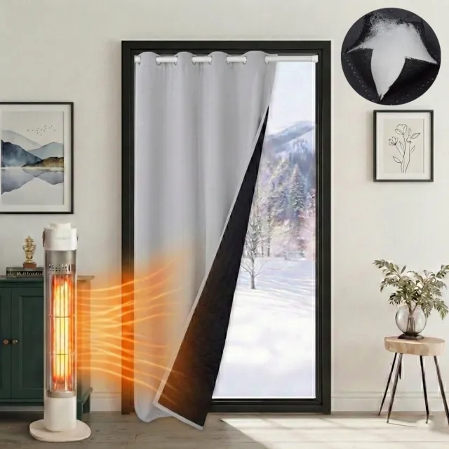 MUPOO Isolerend Verduisterend Gordijnen Kant en Klaar met Ringen 405gsm 110x203 cm - Verduisterend Thermisch Waterdicht & Winddicht - Blackout Overgordijnen voor Trappengat,Voordeur&Achterdeur -Grijswit-2 stuks Grijsachtig wit-2 stuks