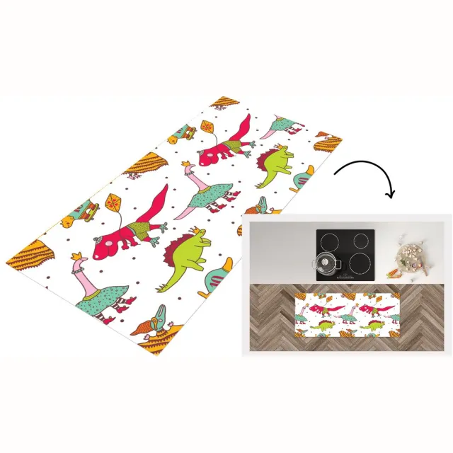 KitchenYeah Keukenloper - Loper keuken - Patronen - Dino - Kleuren - Keukenloper vinyl Multicolor