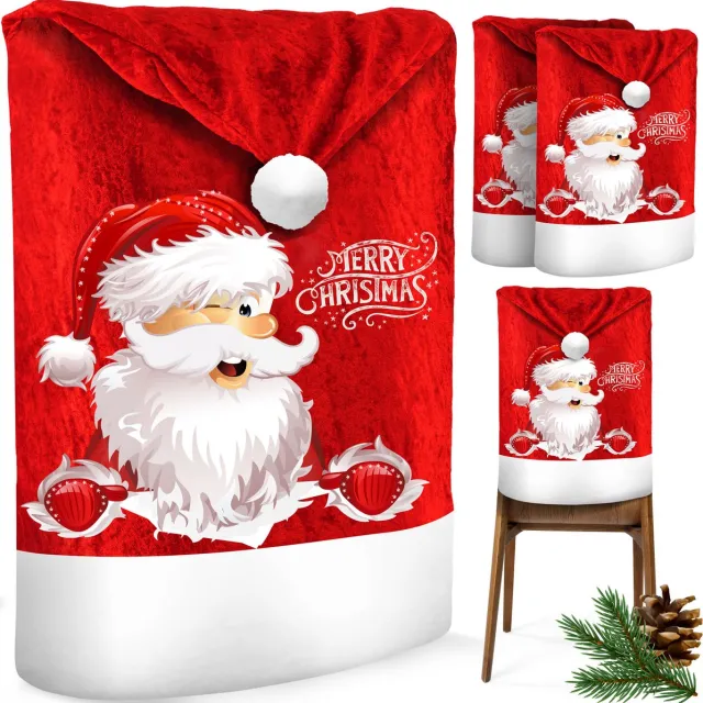 Kesser Stoelhoes Kerst Set van 4 Kerstman - Kerst Stoelhoezen voor Eetkamerstoelen, Stoelbekleding Kerstdecoratie - Rood/Wit Rood / Wit / De Kerstman-4 Set