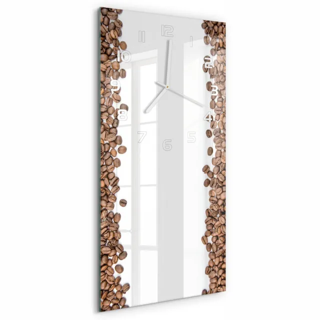 TULUP Wandklok - Koffiebonen Decoratieve Glazen Klok - 30x60 cm - Bruin Glazen Wandklok Design - Witte handen - Rechthoekige Klok - Glazen Klok Met Print - Wandklok Glas Met Motief
