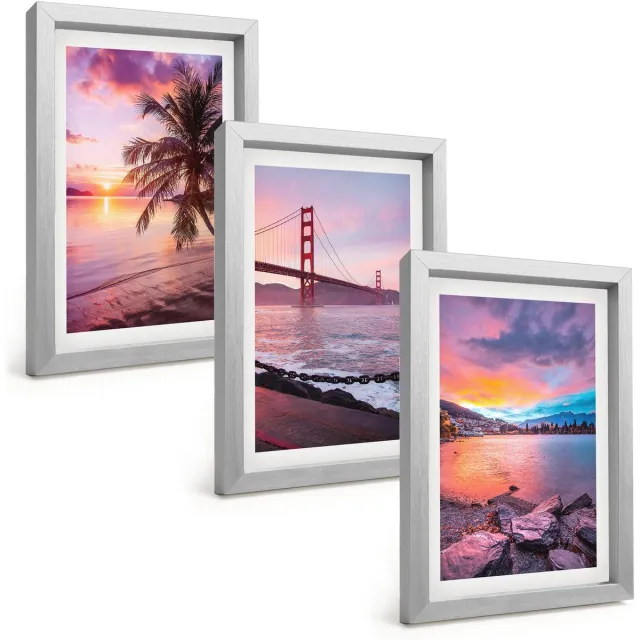 TULUP 4-Delige Schilderij Set - Zonsondergangen boven de brug en het waterlandschap - 20 x 30 cm - Wanddecoratie - Schilderijen Set - Interieur - Muurdecoratie Zilveren lijst