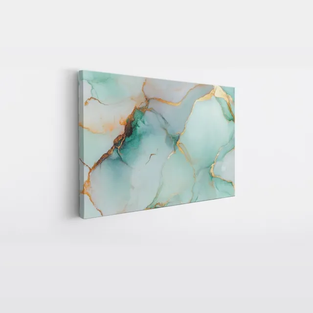 Saammp Canvas Schilderij - zeegroen - marmer - Abstracte wanddecoratie- 40x30 - Foto op canvas - Wanddecoratie - Muurdecoratie Woonkamer - Kantoor Decoratie Multicolor