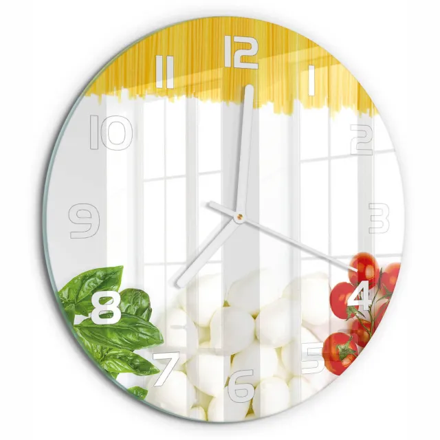 TULUP Wandklok - Italiaanse vlag Glazen Klok Met Print - fi30 cm - Veelkleurig Wandklok Glas Met Motief - Witte handen - Ronde Klok - Wandklok Glas Decoratie - Gekleurde Glazen Klok