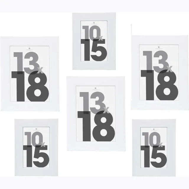 Atmosphera Fotolijstjes set Olympus - 6x stuks - wit frame - Kunststof/glas - in 2 formaten - 10x15 cm en 13x18 cm