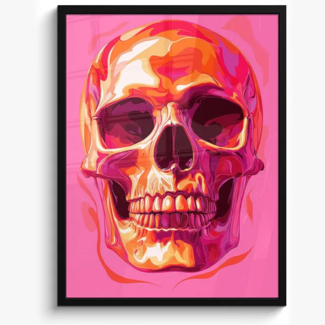 FrameYourWall Poster in lijst - Fotolijst 50x70 cm - Posters - Felroze - Tanden - Schedel - Posterlijst zwart - Decoratie - Wanddecoratie woonkamer - Muurdecoratie slaapkamer Schedel - Tanden