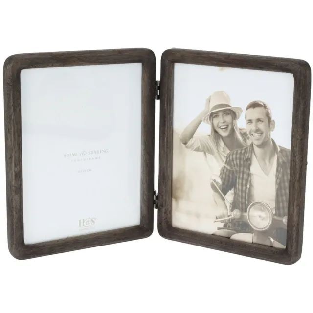 Home & Styling Fotolijstjes voor een dubbele foto - mango hout - foto frame - 2x 17,5 x 22 cm - staand Bruin