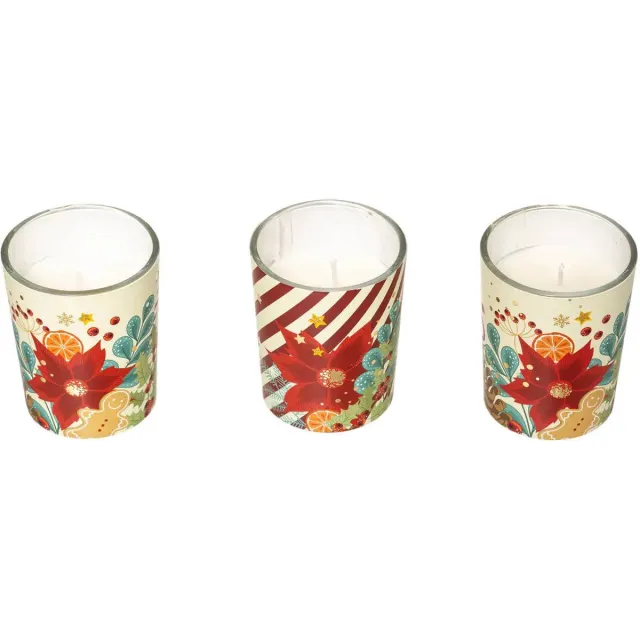 Atmosphera Créateur d'intérieur® Geurkaarsen met feestelijke opdruk, Ø 5 cm, 3 stuks rood
