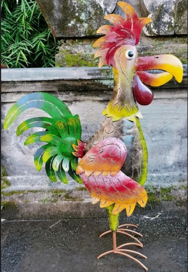 Rawa Tuinbeeld grappige haan - kleurrijk - 60x25x91 - vreemde vogel multi