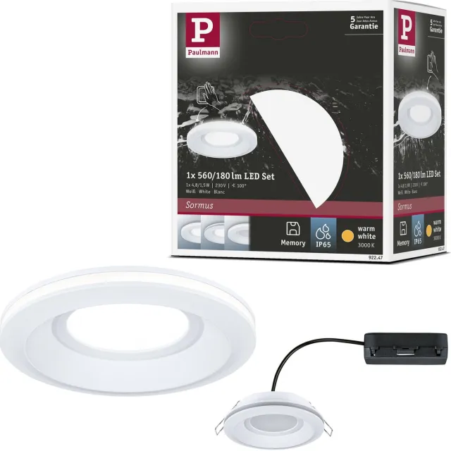 Paulmann LED-inbouwlamp Sormus Enkele lamp IP65 rond 100 mm 4,8W / 1,5W 300lm 230V 3000K Wit
