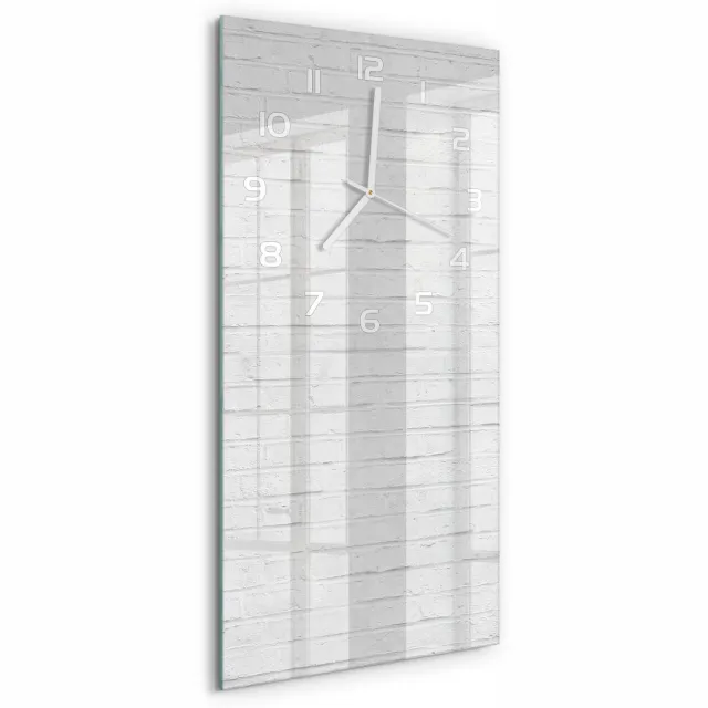 TULUP Wandklok - Bakstenen muur Wandklok Glas Decoratie - 30x60 cm - Wit Gekleurde Glazen Klok - Witte handen - Rechthoekige Klok - Klok Glas Met Opdruk - Moderne Wandklok Glas