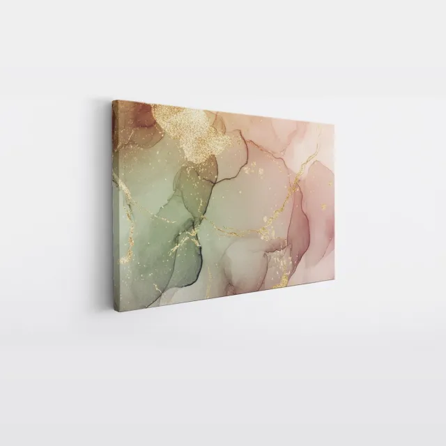 Saammp Canvas Schilderij - Marmer - Groen roze- Abstract kunstwerk - 60x40 - Foto op canvas - Wanddecoratie - Muurdecoratie Woonkamer - Slaapkamer decoratie - Canvas Print Multicolor