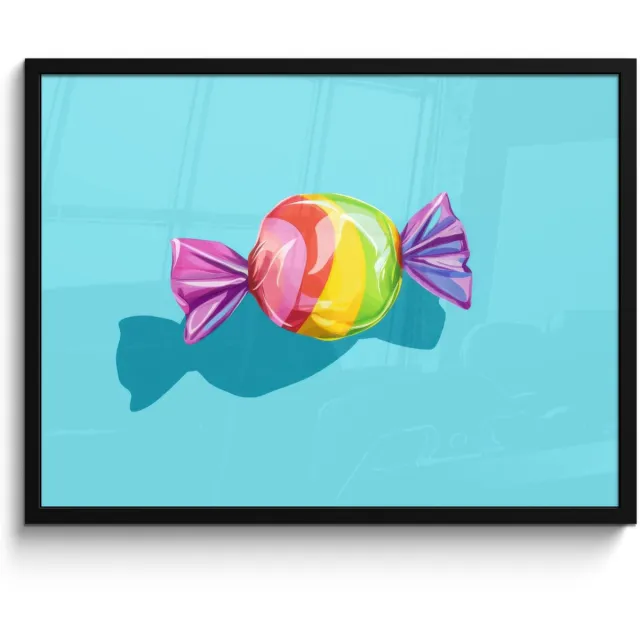 FrameYourWall Poster in lijst - Fotolijst 70x50 cm - Posters - Blauw - Snoep - Regenboog - Posterlijst zwart - Decoratie - Wanddecoratie woonkamer - Muurdecoratie slaapkamer