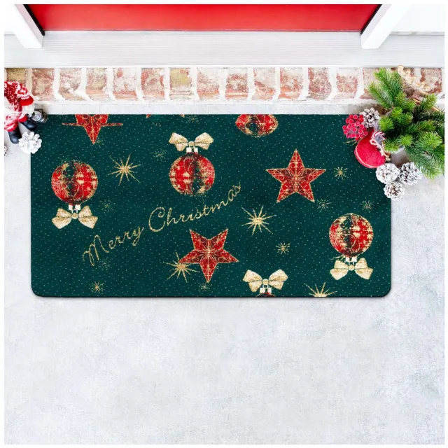 ANRO Merry Christmas Kerst vloerkleed Groen 50x100 cm - Glitter