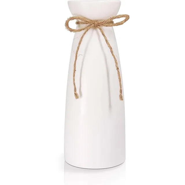 Famanu Vaas wit - keramische vaas voor pampasgras - bloemenvaas in minimalistische stijl voor modern tafelrek - woondecoratie - geschikt voor open haard - slaapkamer - keuken - woonkamer - tafelopzetstukken - bureau Blanca