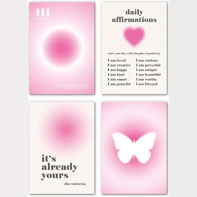 Lavema Aura Posters Set - 4x Roze Decoratieve Prints (21x30cm)