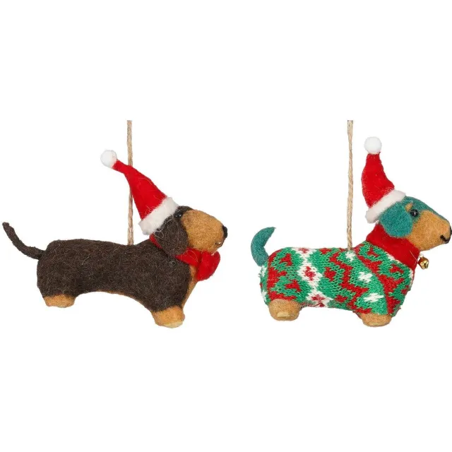 Mica Decorations ornament hond (set van 2) Bruin, groen