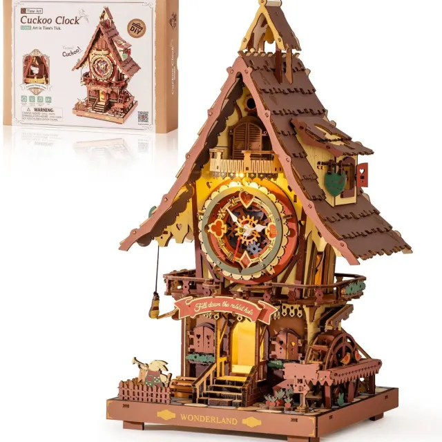 North Collective House of Balance Koekoeksklok Bouwpakket - DIY - 3D Puzzel Klok - Mechanisch - LED Verlichting - 435 Onderdelen - Traditioneel Bruin