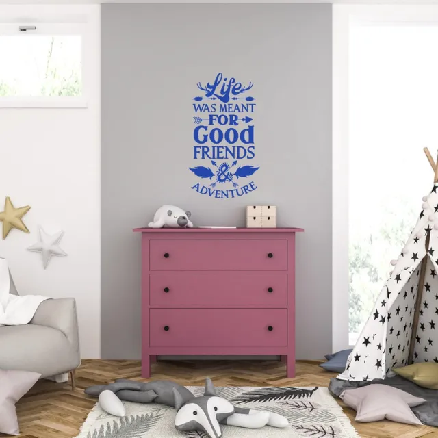 MC Living Muursticker - Life Was Meant For Good Friends & Adventure - 46,4 x 81,6 - Blauw