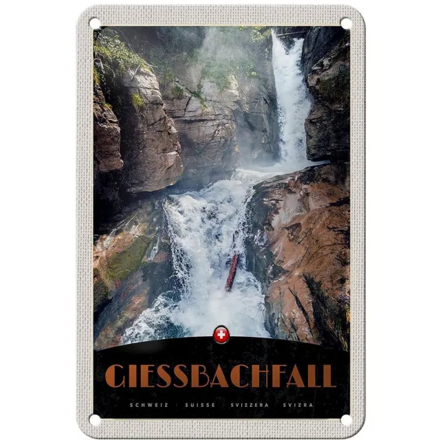 Femer Blechschild Reise 12x18cm Gießbachfall Schweiz Wasserfall Natur Schild Multi-coloured