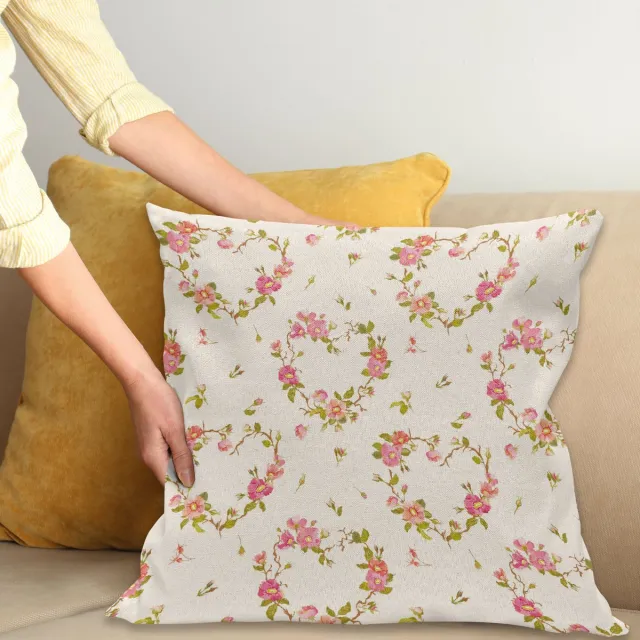 ABAKUHAUS Bloemen Sierkussenhoes, Shabby Vorm Stijl Bloemen Blossoms op Takken Lente Thema Natuur Patroon, Decoratieve Vierkante Sierkussenhoes, 45 x 45 cm, Roze Groen