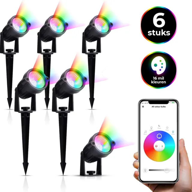 Bolt Electronics® Bolt Electronics ®️ – Tuinverlichting LED buiten – Hanglamp buitenverlichting – Prikspot buitenlamp - RGB lamp – 6 stuks Multicolour - prikspot