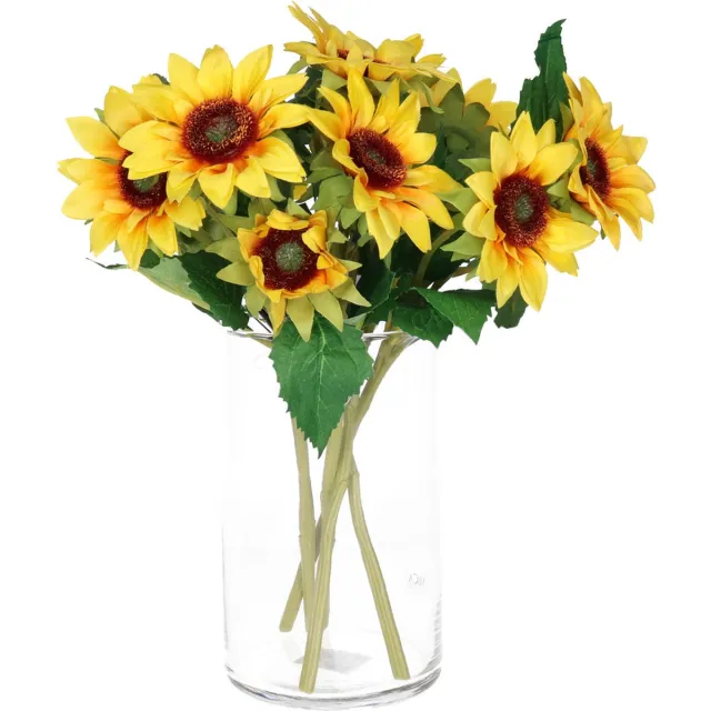 Bellatio Design Kunstbloem Zonnebloem Helianthus - 5x - 37 cm - losse steel - kunst zijdebloem Geel
