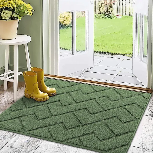 Famanu Deurmatten Binnen Duiten Schoonloopmat Vuilschraper,Antislip, Machinewasbaar,Waterabsorberend, entree deurmat voor voordeur, gang, entree, keuken, slaapkamer (Green, 80x100cm) groen