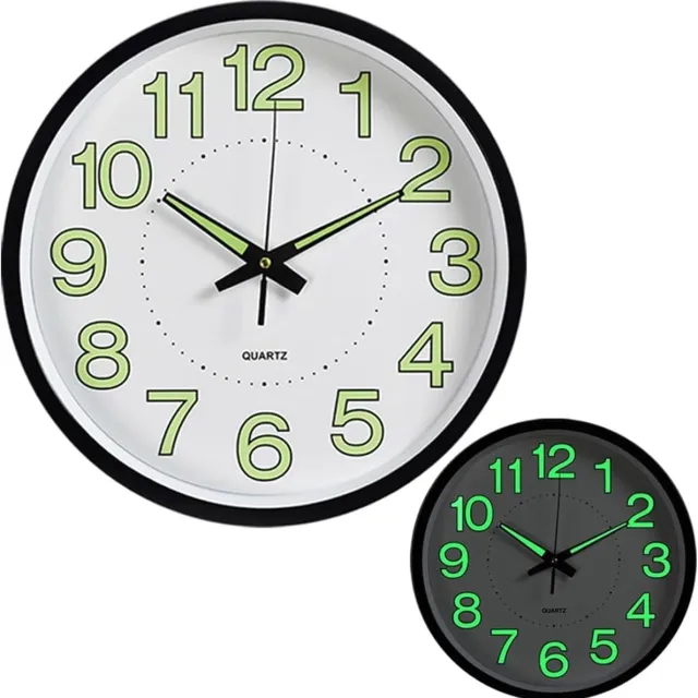 COOAU Wandklok Glow in the Dark - Klok Lichtgevend - Stille Klok - 12 Inch Wit