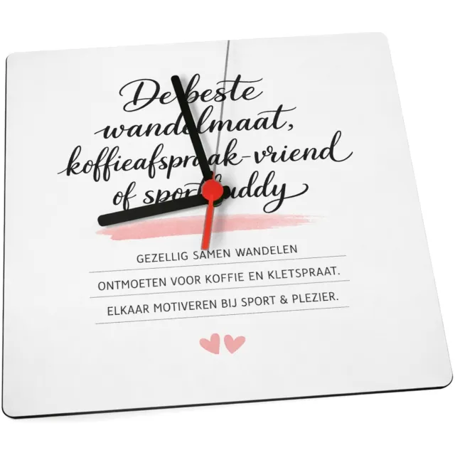 Mr Cadeautjes Klok 19 x 19 - design Een minimalistische quote-print rond vriendschap buiten het | cadeau Wit
