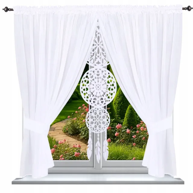 NOW-ART Dromenvanger - Vitragegordijn - 200 x 150 cm - Wit - Decoratief vilten paneel Wit;Zilver
