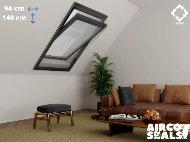 FDBW Insecten Hor Dakraam – 94 x 140 cm – Hor Geschikt voor Velux PK08 | Fakro/Optilight 09 | Roto 09/14 - Insect Raamhor - Vliegenhor – Velux Tuimelvenster Oplossing Zwart 94 x 140 cm