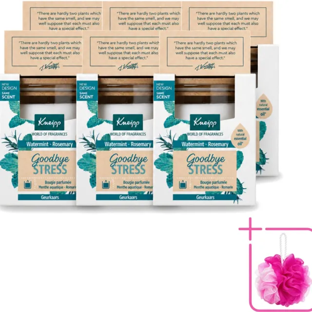 Kneipp 6 x Kneipp - Geurkaars - Goodbye Stress - Watermunt & Rozemarijn - 20 branduren - Bulkverpakking - Geurkaars - Douchemop - Ontspanning Wit