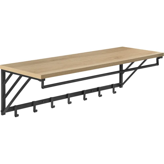 Acaza Kapstok - Wandkapstok - Kapstok Hangend - 90 x 30 x 26.2 cm - 7 Haken met Plank en Kledingstang - Lichte eik