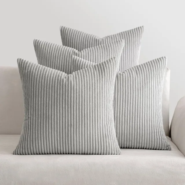 Miulee Set van 4 kussenslopen, corduroy, decoratieve kussensloop, bankkussen, sierkussen met verborgen ritssluiting, 40 x 40 cm, lichtgrijs