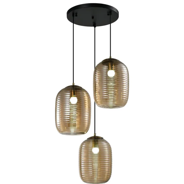 QUVIO Eettafel hanglamp - 3 lichts - Metaal - Glas - Bruin Zwart