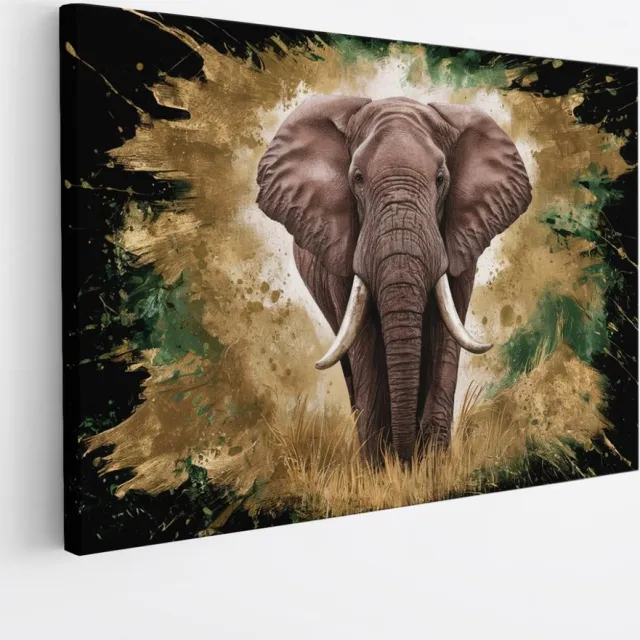 Saammp Canvas Schilderij - Olifant - Abstract - Portret - Dieren - 60x40 - Foto op canvas - Wanddecoratie - muurdecoratie Woonkamer - Slaapkamer decoratie - Canvas Print Multicolor
