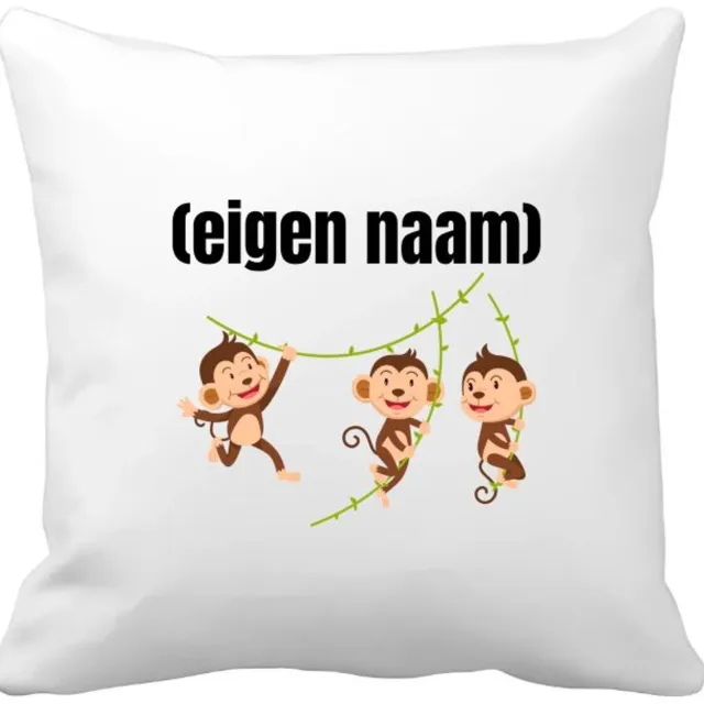 Akyol slingerende aapjes met eigen naam Kussen hoes - Aap - apen liefhebbers - iemand die houdt van apen - verjaardag - cadeau - kado - geschenk - 40 bij 40 cm Multicolor
