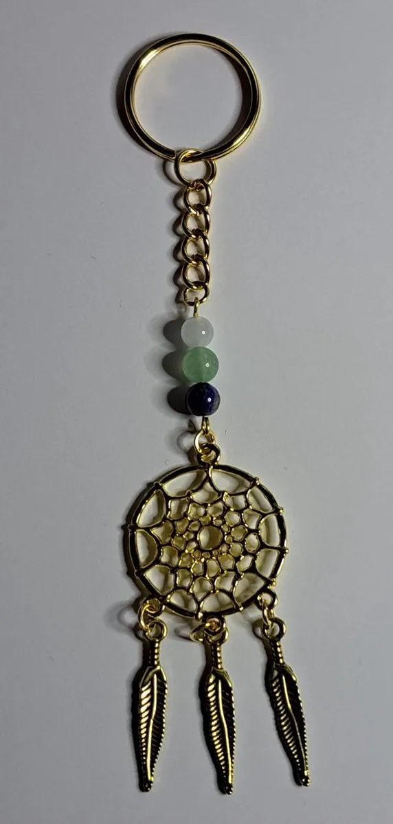mineraalsteen Sleutelhanger Dromenvanger "Hoofdpijn & Migraine" goudkleurig blauw, groen