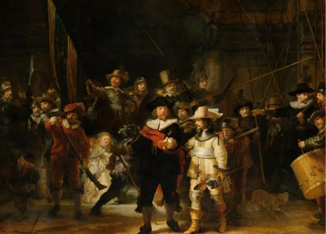 Esque Poster Nachtwacht - Rembrandt - Large 50x70 - Kunst - Rijksmuseum - Gouden Eeuw - Hollandse Meester Zwart