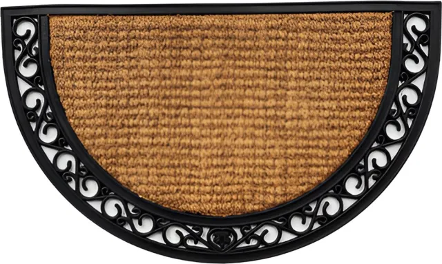 De Lange Trading Kokosmat Corel - 45x75 cm - halfronde mat - rubberen onderkant - kokosmat halfrond - kokosmat Zwart