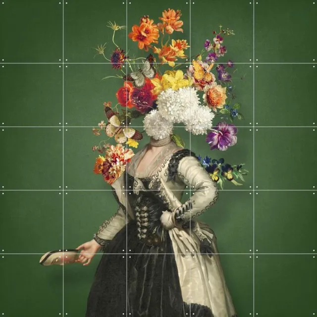 IXXI Bal Masqué, Marja van den Hurk - 100 x 100 cm - Grote wanddecoratie en posters - Surrealisme, Collage, Gemengde Technieken, Vintage, Woonkamer Groen