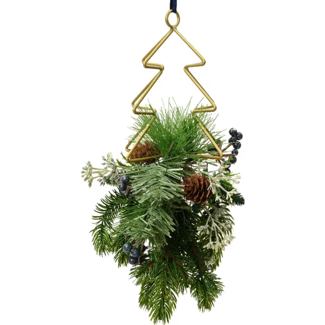 Everlands Kersthanger met dennengroen dia12x26cm / goud groen goud