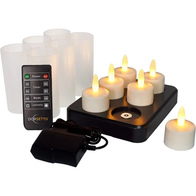 Dorsetto LED Waxinelichtjes- Oplaadbaar Brandtijd tot 400 uur - Waterdicht - Met Afstandsbediening - Horeca kaarsen - Realistische Vlam warm wit