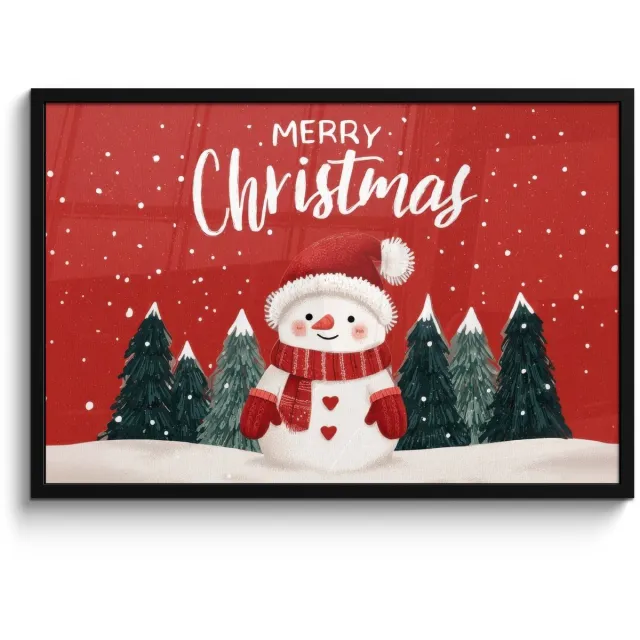 FrameYourWall Poster in lijst - Fotolijst 90x60 cm - Posters - Kerstgroet - Sneeuw - Rood - Posterlijst zwart - Decoratie - Wanddecoratie woonkamer - Muurdecoratie slaapkamer - Kerstversiering - Kerstdecoratie voor binnen - Kerstmis