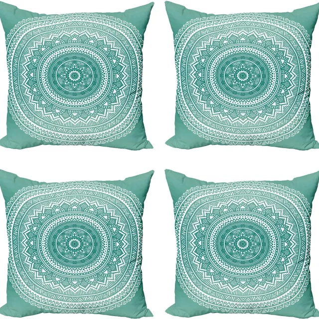 ABAKUHAUS Teal Ombre Kussenhoes Set (4 Stück), Mandala Boho Strepen, moderner doppelseitiger Digitale Print, 45 cm, Teal en Wit