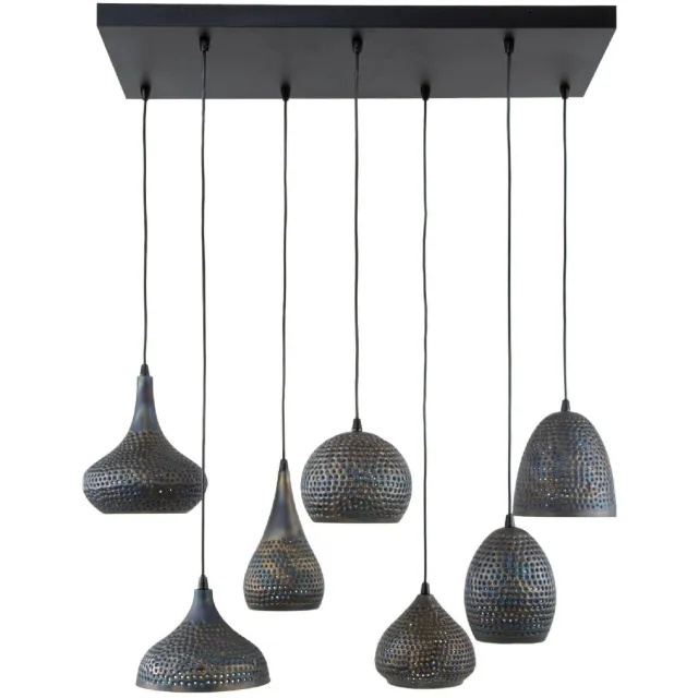 Nest of Nora Hanglamp Riom - 7-lichts industriele eettafellamp - Zwart bruin